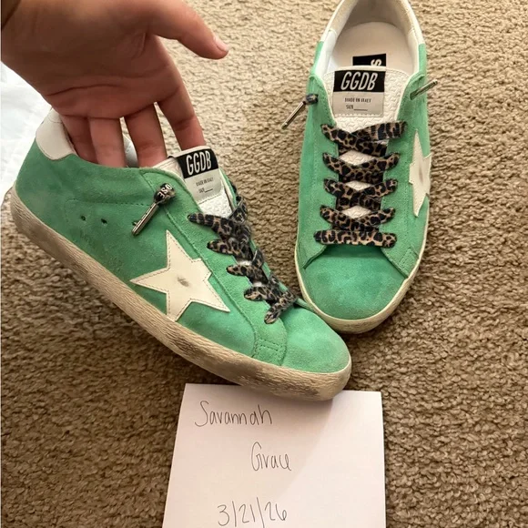 GGDB Green Suede Sneakers with Leopard Laces size 39 - Picture 2 of 6